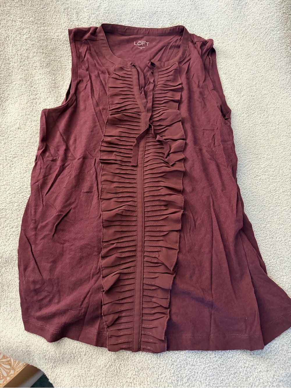 LOFT Women's Sleeveless Ruffle Front Top - Burgundy size M